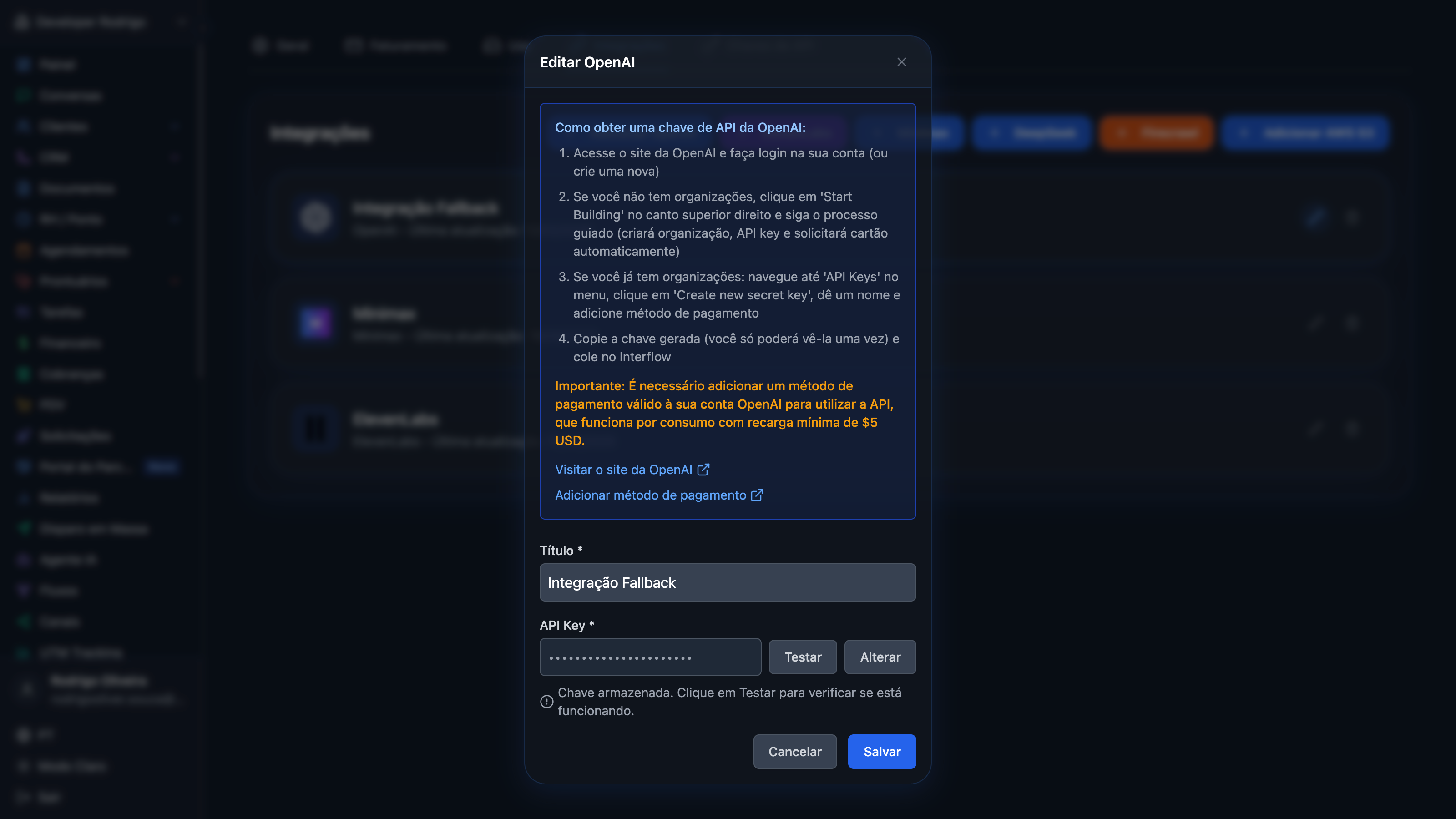 Configuração da chave OpenAI